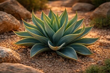 Kompakte Yucca rupicola mit gedrehten, bläulich-grünen Blättern im sonnigen Steingarten