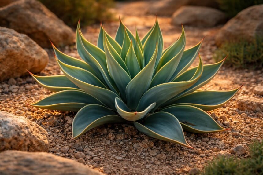 Felsen-Palmlilie (Yucca rupicola): Pflege der kompakten Yucca für Steingärten Kompakte Yucca rupicola mit gedrehten, bläulich-grünen Blättern im sonnigen Steingarten