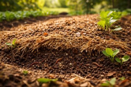Mulchen schützt den Boden; spart Wasser; fördert gesundes Gemüse im Beet.