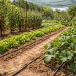 Gemüsegarten bei sengender Sonne, Tropfbewässerung, Mulch, Schatten, gesunde Ernte trotz Hitze