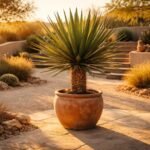 - Josua-Palmlilie Yucca brevifolia im Kübel, Wüstenästhetik, robuste Pflege, beeindruckende Erscheinung.