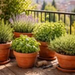 - Mediterrane Kräuter auf sonnigem Balkon, robust, aromatisch, pflegeleicht und kompakt.
