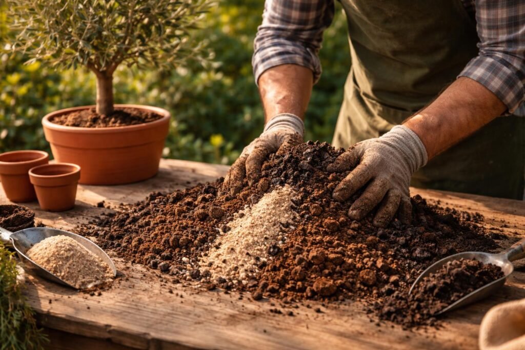 Welche Erde eignet sich für einen Olivenbaum? Mediterrane Erdmischung für Olivenbaum: gut durchlässig, nährstoffreich, pH-neutral, wasserspeichernd, luftdurchlässig.