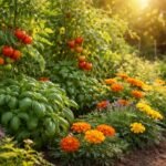 - Gärtnerische Mischkultur im Beet: Tomaten, Basilikum und Begleitpflanzen für gesundes Wachstum
