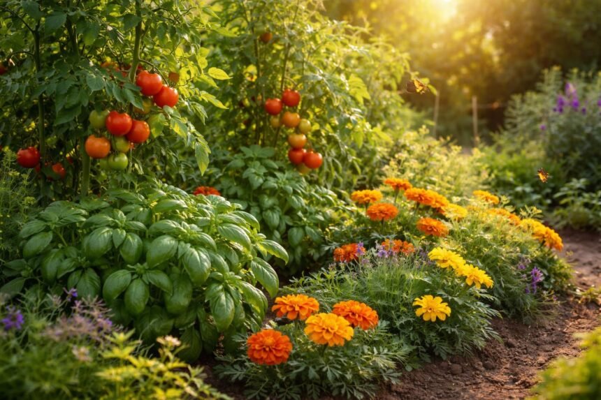 - Gärtnerische Mischkultur im Beet: Tomaten, Basilikum und Begleitpflanzen für gesundes Wachstum