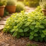 Frisch grüne Oregano-Pflanze im Sonnenlicht, intensiver Duft über dem Kräutergarten, mediterran.