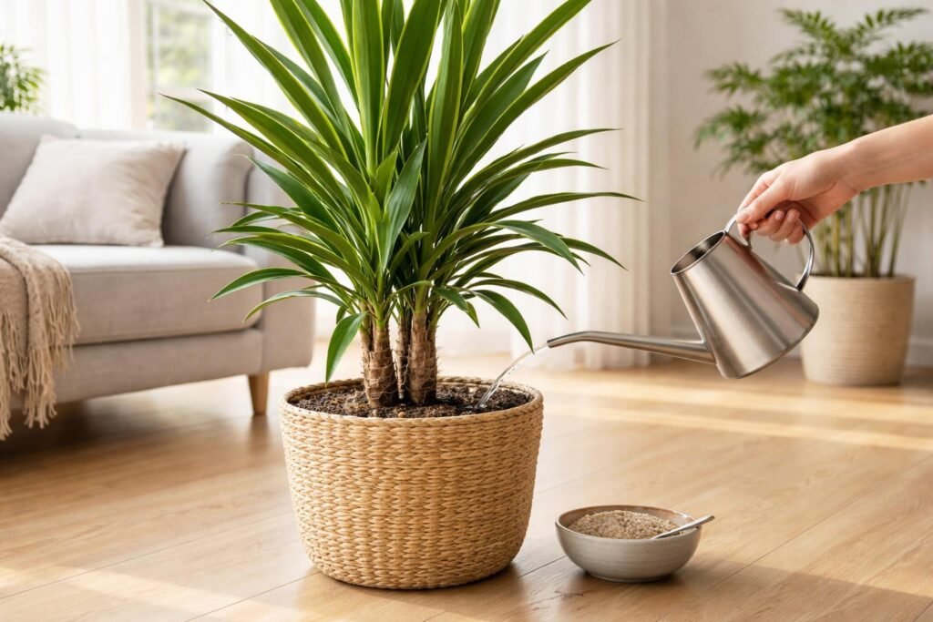 Riesen-Palmlilie (Yucca gigantea): Standort, Pflege und häufige Probleme als Zimmerpflanze Riesige Yucca gigantea wird richtig gegossen und gedüngt gezeigt, für gesundes Wachstum.