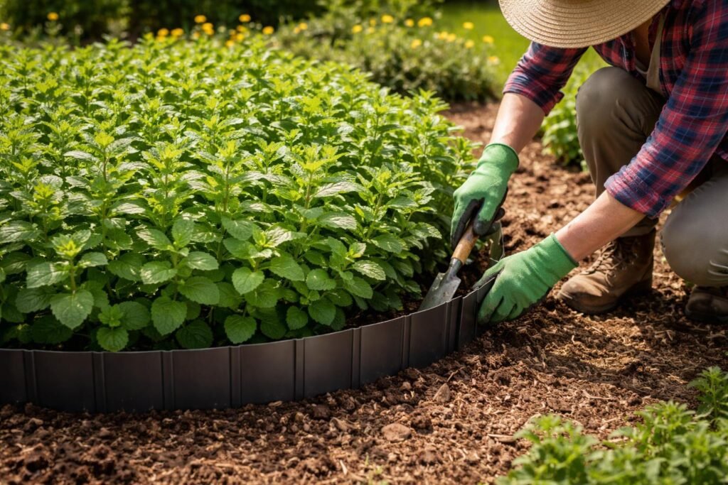 - Minze durch Wurzelsperren kontrollieren, Ausläufer zuverlässig eindämmen und Garten schützen