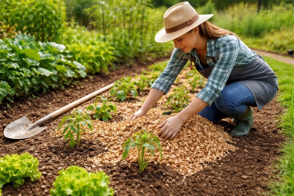 Mulchen reduziert Trockenstress, schützt Boden, spart Wasser und fördert Humus und Bodenleben.