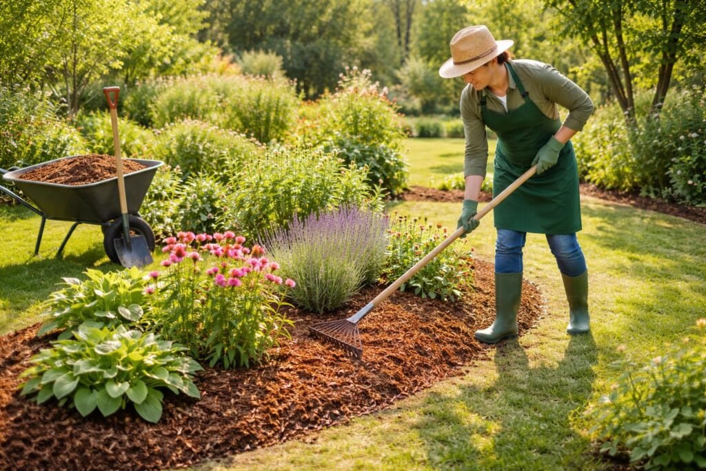 Mulch richtig ausbringen, Boden schützen, Unkraut unterdrücken, Wasser sparen im Gemüsebeet.