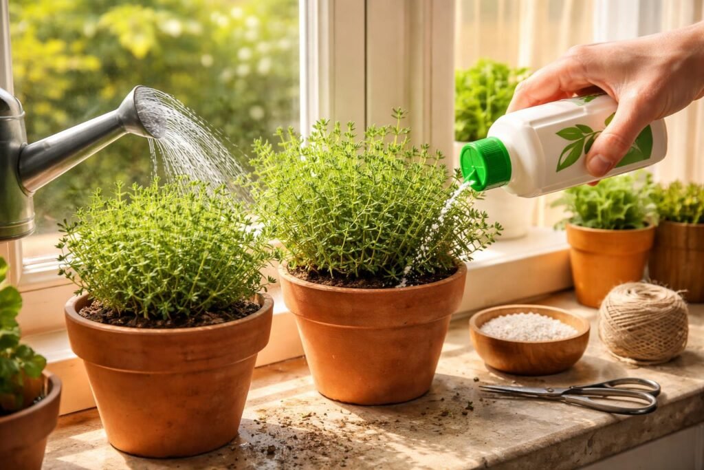 Thymian pflanzen und pflegen – so bleibt das mediterrane Küchenkraut aromatisch - Gesunde Thymianpflanzen im Beet, gleichmäßige Bewässerung, milde Düngung für aromatisches Küchenkraut