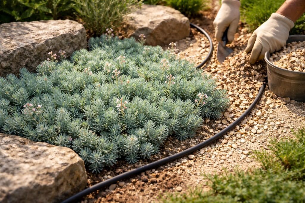 - Sibirische Fetthenne Phedimus hybridus als robuster Bodendecker im sonnigen Garten.