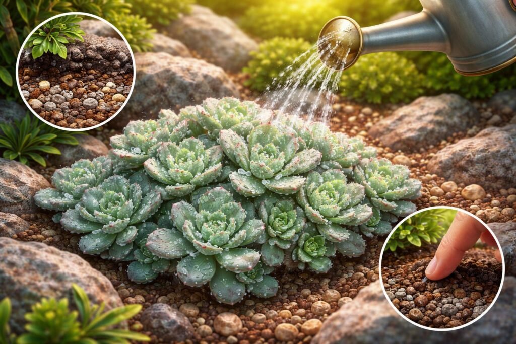 Spatelblättrige Fetthenne (Sedum spathulifolium): Pflege der silbrig grünen Polsterstaude - Silbrig grüne Sedum spathulifolium Polsterstaude im Garten, Bewässerungs- und Pflegehinweise sichtbar