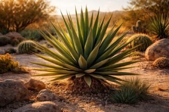 Yucca torreyi Torrey-Palmlilie im Garten mit schwertförmigen Blättern und Blütenständen