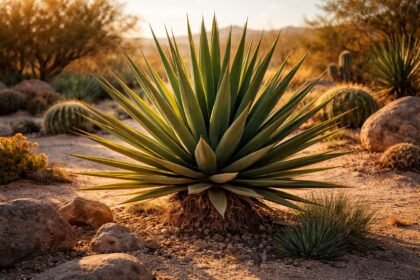 Yucca torreyi Torrey-Palmlilie im Garten mit schwertförmigen Blättern und Blütenständen