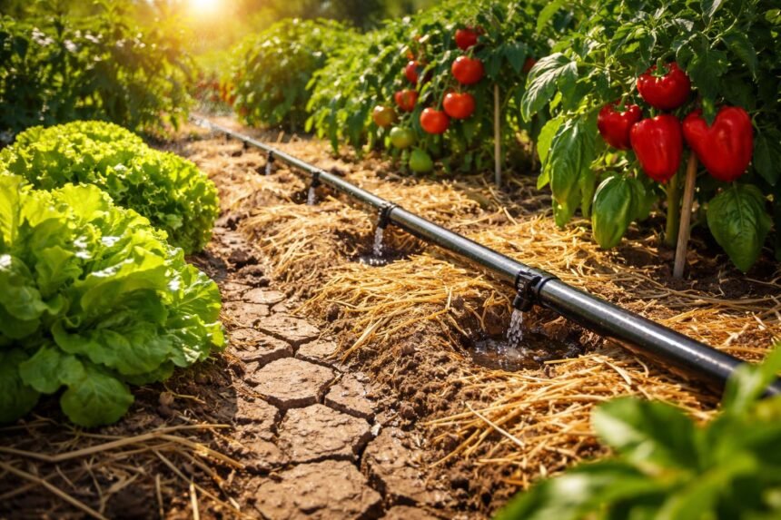 Sonnenhitze trifft Gemüsegarten; gießen, mulchen; schützen die Pflanzen; jetzt konsequent handeln.
