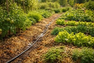 - Boden bedeckt durch Mulch schützt Pflanzen vor Verdunstung und spart Wasser.
