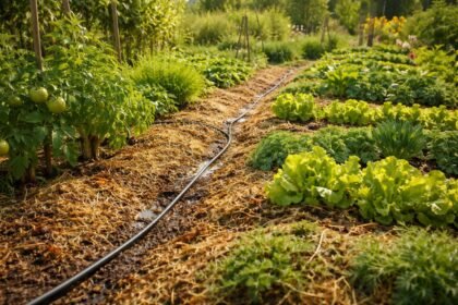 - Boden bedeckt durch Mulch schützt Pflanzen vor Verdunstung und spart Wasser.