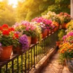 Balkon voller Blüten in Töpfen, sonnig oder schattig, abwechslungsreich und lebendig.
