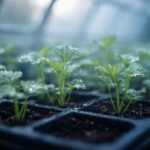 Sellerie-Setzlinge im Garten, ideale Keimtemperaturen beachten, mild-feuchte Erde wichtig und längere Kältephasen vermeiden