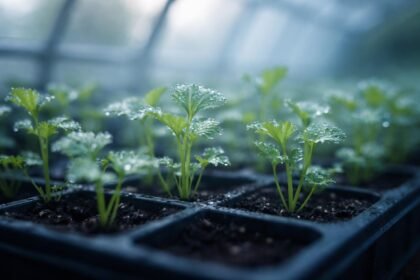 Sellerie-Setzlinge im Garten, ideale Keimtemperaturen beachten, mild-feuchte Erde wichtig und längere Kältephasen vermeiden