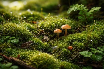 Moosschicht mit winzigen Tieren, Moos, Flechten und feuchten Mikrowelten voller natürlicher Vielfalt