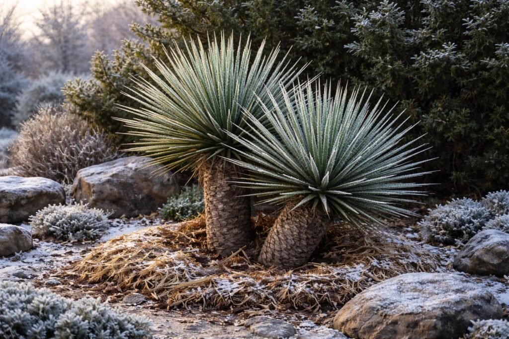 - Umfassende Winterhärtehinweise für Yucca torreyi bei Frost, Schutzmaßnahmen und Standortwahl.