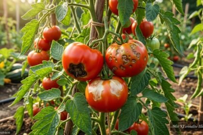 Reife Tomaten mit braunen Flecken zur Unterscheidung von Blütenendfäule, Pilzkrankheit und Sonnenbrand