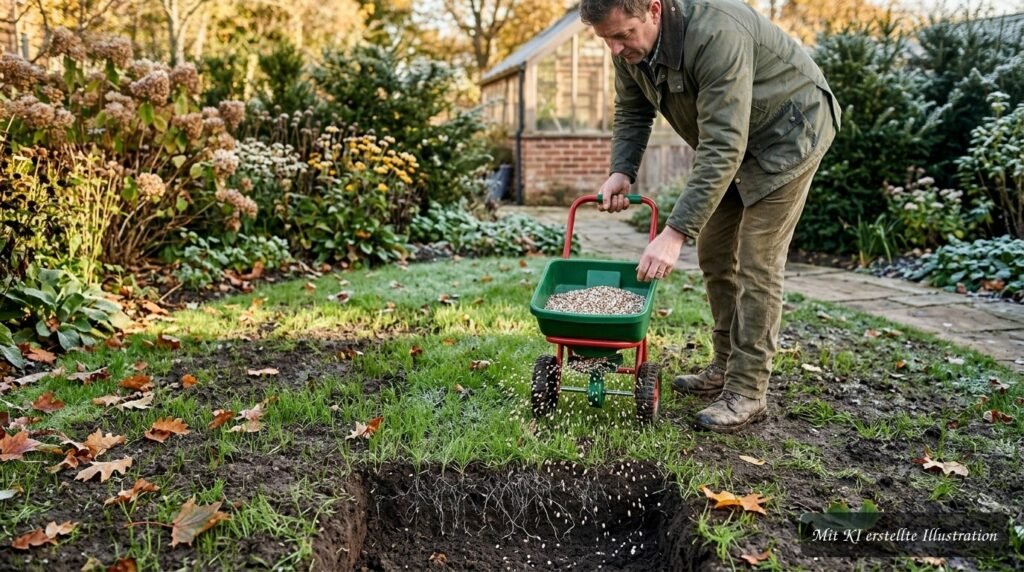 Herbstdüngung nach der Rasenaussaat – wann Nährstoffe sinnvoll sind und worauf du achten solltest Junger Rasen nach der Aussaat mit passendem Herbstdünger für gesundes Wachstum im Herbst