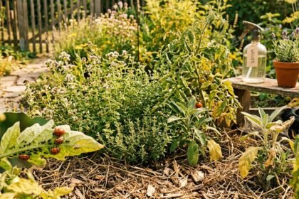 Natürliche Schädlingsbekämpfung schützt gestresste Pflanzen in trockenen Gärten während heißer Sommertage