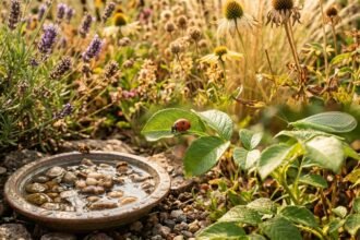 Marienkäfer und Florfliege suchen bei Trockenheit Schutz, Nahrung und Wasser im Garten
