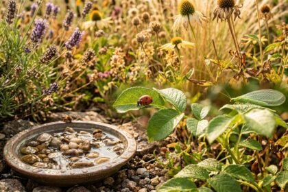 Marienkäfer und Florfliege suchen bei Trockenheit Schutz, Nahrung und Wasser im Garten