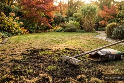 Herbstliche Rasenpflege zur Regeneration eines braunen, lückenhaften Rasens nach heißem Sommer