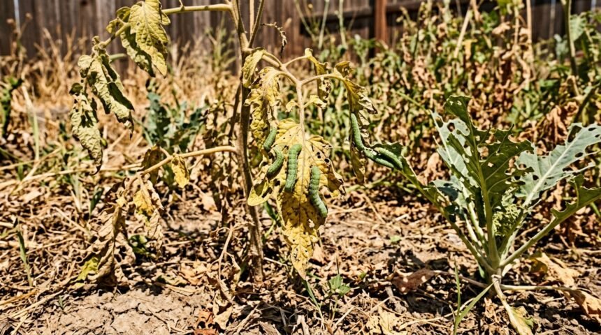 Raupenfraß im trockenen Garten – diese Pflanzen solltest du regelmäßig kontrollieren Raupen fressen Blätter an geschwächten Pflanzen im trockenen Sommergarten