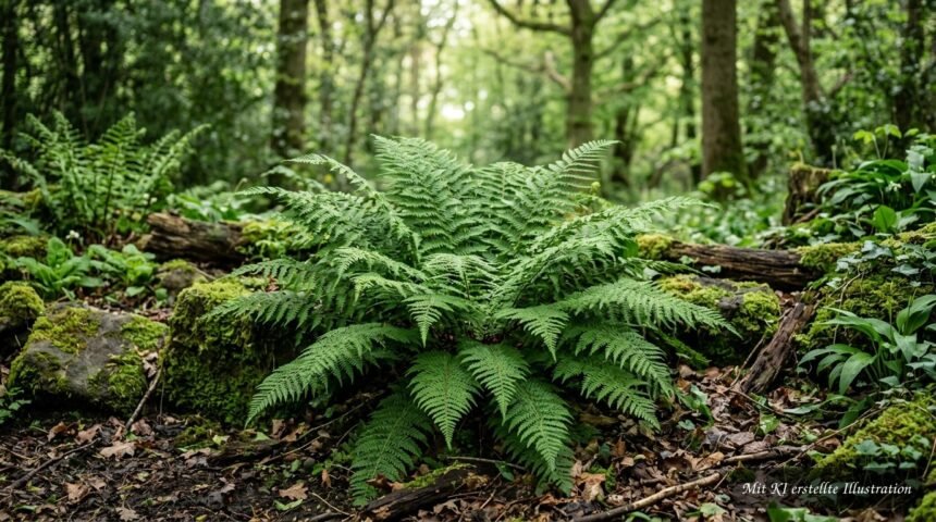 Schildfarn (Polystichum setiferum) – Pflege, Standort und Eigenschaften des immergrünen Farns Immergrüner Schildfarn mit filigranen Wedeln im schattigen Gartenbeet
