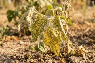 Spinnmilbenbefall an trockenen Gartenpflanzen während heißer Sommerperiode erkennen und behandeln