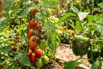 Stinkwanzen sitzen bei sommerlicher Hitze auf Tomaten- und Paprikapflanzen