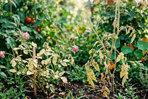 Blattläuse besiedeln eine sichtbar geschwächte Pflanze im Garten