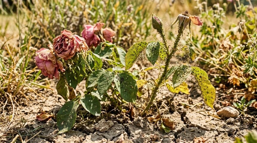 Welke Gartenpflanzen während einer Hitzewelle, umgeben von Blattläusen und Spinnmilben