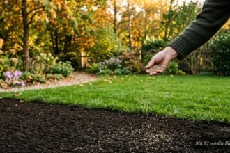 Grüner Rasen im Herbst mit passender Rasensamenmischung für dichte, gesunde Grasflächen