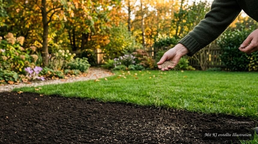 Welcher Rasensamen eignet sich für die Herbstaussaat? – Mischungen richtig auswählen Grüner Rasen im Herbst mit passender Rasensamenmischung für dichte, gesunde Grasflächen