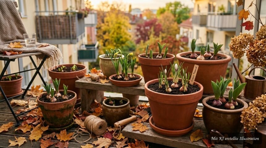 Blumenzwiebeln in Töpfen verwandeln den Balkon bereits im Herbst in eine frühlingshafte Blütenoase