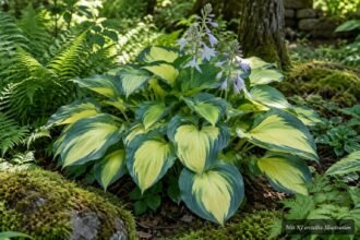 Funkie ‘June’ mit blau-gelben Blättern als eleganter Schattenspender im Garten