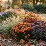 Herbstbeet mit farbenfrohen Pflanzen, Gräsern und markanter Struktur für die kühle Jahreszeit