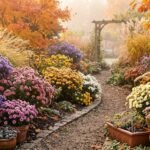 Farbenfroher Herbstgarten mit spät blühenden Pflanzen bis zum ersten Frost