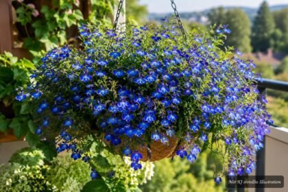 Blaue Männertreu blüht üppig im Balkonkasten und verwandelt den Garten in ein leuchtendes Blütenmeer