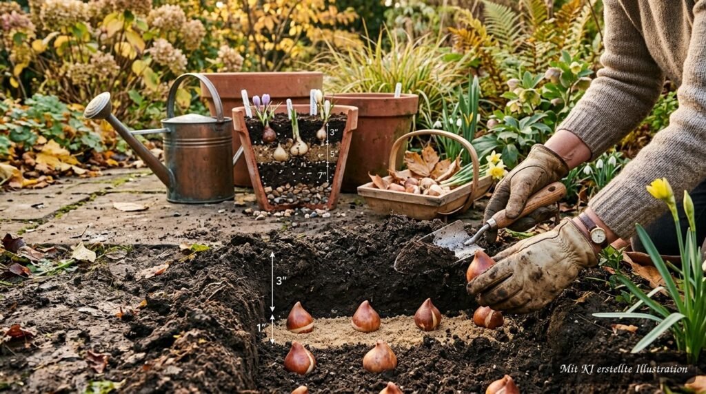 Blumenzwiebeln werden im Herbst mit den richtigen Pflanztipps für eine üppige Blütenpracht im Frühjahr gesetzt.