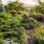 Permakultur-Garten mit vielfältigen Pflanzen, natürlichen Kreisläufen und nachhaltiger Gestaltung