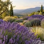 Blühender Provence-Lavendel Grosso mit violetten Ähren in einem sonnigen Gartenbeet