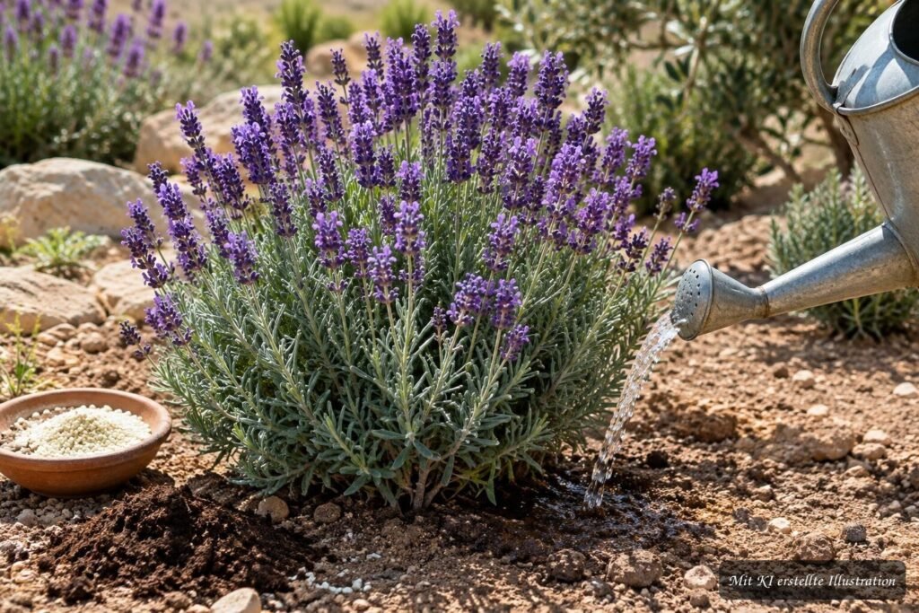 Echter Lavendel ‘Munstead’ mit violetten Blüten – Tipps zum richtigen Gießen und Düngen